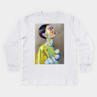 Girl with a flowers. Kids Long Sleeve T-Shirt